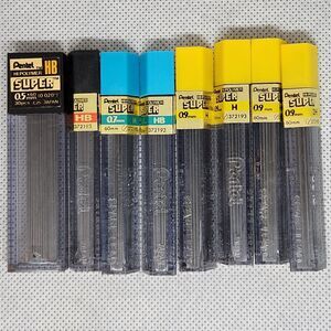 Pentel Super Hi-Polymer Lead Refills, 0.5mm, 0.7mm, 0.9mm Lot of 8 tubes
